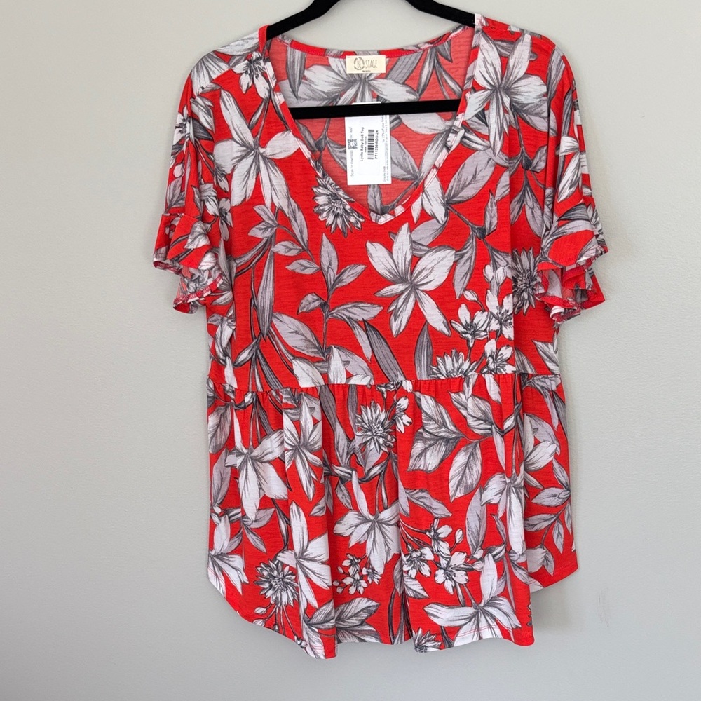Women's Red Floral V-Neck Peplum Top by A New Day